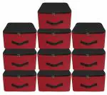 pristu 10 Pack Nylon Underbed Moisture Proof Wardrobe Organizer Storage Bag for Clothes With Zipper Closure and Handle Square - (Red & Black, 38.1x25.4x35.5 cm)