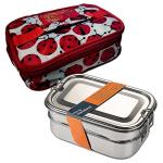 King International Stainless Steel Rectangular Two Tier 19 Cm Lunch Box with Insulated Lunch Bag For Kids & Adults - Holds 6 Cups of Food, Bento Box,Crack-Resistant, Secure Locks, Eco-friendly Metal Lunch Container