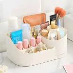 MOOZICO Rotating Makeup Organizer for Vanity, Ideal for Beautiful Girls,Durable Makeup Box,Dual Split Design,Fits Cosmetics, Brushes,Storage Makeup Brush Holder,Skincare & Lipstick, Pen Pencil - pack of 1 - PEACH