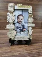 3 Face Techa Personalized New Born Baby with Birth Detail, Time Stamp, Hospital Name, Weight.Wooden Photo Frame. Multi Color Photo Printed