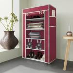 Eco Shopee 5 Fancy Layer Collapsible Wardrobe Almirah Portable Cloth Rack Foldable Cupboard for Clothes Storage Organizer Shelves Non Woven Fabric and PP Plastic Storage Unit (Self Assemble) (5L , Maroon)