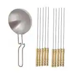 Urban Buy Aluminium Tadka Pan With Wooden Sikhe Set and Multicolour, Pack of 2