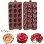 BAKEMO Silicone 15 Cavity Rose Shape Chocolate Mold |Baking Tool for Cake Decoration | Fondant Mould |Ice Cube Tray |Baking Mould for Chocolate, Candy, Gummy pack of 1