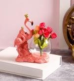 TAYHAA Cute Pink Flamingo Showpiece with Glass Bowl