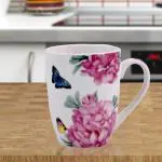Kookee Ceramic Coffee or Tea Mug with handle White Butterfly Rose Print