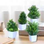 Modo-Artificial Plants trees flowers Set of 4 Green Plants for 'Living Room' Office Decoration & Giftting - (14.5 CM) Bonsai Wild Artificial Plant with Pot (14.5 cm, Green)