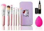 Lenon Face Makeup Brush Set of 7, Pink sponge & Black kajal (9 Items in the set)