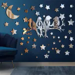 Ashamohar Love Birds Wall Stickers for Home Decoration for Hall, Children Room Kids Self Adhesive Sticker Sliver (Pack of 1)