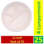 G 1 Bagasse Round 4 Compartment Disposable Plates 30 cm (25 pcs)