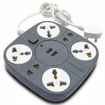AXMON Extension Board with USB [FIRE Proof] [Shock Proof] [6 M Warranty] 2 USB Port l Universal 6 Socket 10 Amp [6.2 FEET Long Cord] Extension Cord for Home Office- Grey