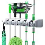 TUKLOZ Broom Holder Wall Mounted Mop and Broom Hanger Holder Garage Storage Rack & Garden Tool Organizer 5 Position 6 Hooks for Home Kitchen Garden Tools Garage Organizing