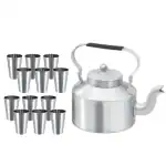 SHINI LIFESTYLE Traditional Aluminium Roadside Tea Kettle, ketli and steel tea glass set of 12pc