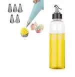 BLUE WONDER Cake Decorating 6 Pcs Nozzle with Plastic Oil Dispenser and (Multicolour, Pack of 2)