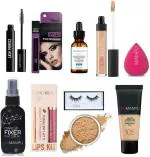 DAIMANPU Matte Liquid Lipstick Lipliner, Jet Black Mascara, Foundation, Beauty Blender Top Class All in One Makeup Combo for Women (10 Items in the set)