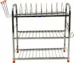 CHARVI Stainless Steel 3 shelf Wall Mount Kitchen Racks 18*18 inches Plate Kitchen Rack (Silver)