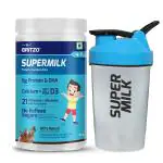 Gritzo SuperMilk, Easy to Absorb Protein Health Drink for Kids (4-7 Yrs) Double Chocolate, No Refined Sugar, 400g (Active Kids with Shaker)
