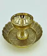 SHLINCO SHLINCO Handmade Design Brass Diya with Akhand jyot Mandir Home Temple Oil Lamp With A Beautiful Embroired Brass Diya Brass (2 Pieces, Gold)