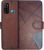 SUPER-ME Infinix Hot9 Dark Brown Leather Dual Protection Mobile Flip Cover