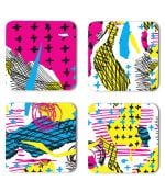 Whats Your Kick Pattern Design Colorful Fine Art Painting Design Unique Beautiful Pattern Design Printed Set of 4 Coaster With Metal Stand