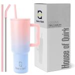 House of Quirk 1200ML Stainless Steel Tumbler Hot and Cold with Handle and Lid 2 Straw,100% Leak Proof Mug Cupholder for Gym, Travelling (Cotton Candy Haze)