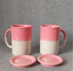 Vowgifty Ceramic Coffee Mug with Lid Set of 2| Microwave Safe Tea Cups| Coffee Cup| White pink