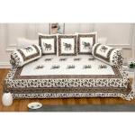 Indhome Life Multicolour Floral Cotton Jaipuri Print Diwan Set With Single Bedsheet, Cushions Covers And Bolster Covers, 228 X 150 Cm (Set Of 6)