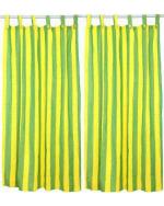 Nissi Yellow and Green Striped Cotton Window Curtain 120x150cm WCLP (Pack of 2)