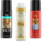 RIYA Born Rich And Intense Gold And Hum Tum Body Spray Deodorant For Unisex Pack Of 3 Deodorant Spray - For Men & Women (150 ml, Pack of 3)