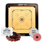 SISCAA Champion Fighter Carrom Board Fast English Birch Ply Best Carrom Board (Black, Includes Perfect Shot Coin Set and Genius Striker ) 20mm
