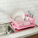 Floraware Unbreakable Kitchen Sink Dish Driying Corner, Dish Drainer and Drying Rack for Kitchen, Pink