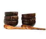 Thenga Hand Carved Natural Coconut Shell Bowl with Spoon for Soup / Salad / Ice Cream Bowl for Kitchen - Pack of 1