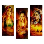 Indianara Set Of 3 Folk Art 6 Mm Mdf Paintings (1693) Without Glass 6 X 15, 6 X 15, 6 X 15 Inch