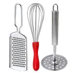 DreamBasket Stainless Steel Cheese Grater & Egg Whisk & Potato Masher for Kitchen