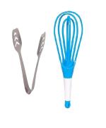 First Front Stainless Steel Momo Tong with Solid Plastic Whisk , Egg Beater and Multicolour, Pack of 2