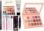 URBEN QUEEN Smudge Proof Rosedale Kajal & Jaclyn Hill Glazed Eyeshadow Palette & Professional Set of 5 Makeup Brush & Kiss Beauty Highlighter & Contour Stick & Illuminating Face Primer & Nude Glazed Remastered Eyeshadow Palette