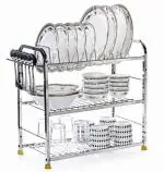 Maxtan Stainless Steel 3 Shelf Wall Mount Kitchen Racks | Dish Rack with Cutlery and SHYAMte Kitchen Stand (18x18)
