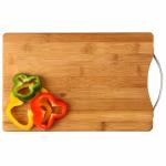 KATHIYAWADI Bamboo Chopping Board - Vegetable Cutting Board for Kitchen with Metal Handle, Natural Bamboo, Recyclable, Biodegradable (32 x 22 x 1.8 cms, Brown)