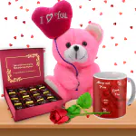 Midiron Romantic Gift for Girlfriend/Wife/Lover/Couple/Boyfriens|Anniversary Combo Gift |Valentines Day Gift with-Handmade Chocolate Box, Soft Teddy, Printed Coffee Mug & Artificial Rose