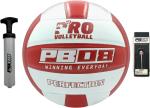 PB08 Winning Everyday Red, White Pro Leather Volleyball Official Size And Weight With Air Pump