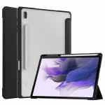 ProElite Smart Flip Case Cover for Samsung Galaxy Tab S8 Plus/S7 Plus/S7 FE 12.4 Inch SM-X800/X806/T970/T975/T976/T735 with S Pen Holder, Black [Transparent Back]