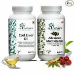 LA NATURE'S WE CARE YOUR HEALTH Cod Liver Oil 300 Mg Rich Source Of Vitamin A & D + 4G Multivitamin Supplement with 45 ingredients Molecular Distilled for Men & Women