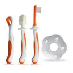 Luvlap Orange Baby Training Toothbrush Set With Anti Choking Shield And Tongue Cleaner