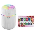 TLISMI 3-in-1 Mini Cool Mist Air Humidifier & Ultrasonic Aroma Essential Oil Diffuser with 7 Color Lights & Set of 12 Water-Soluble Plant Essential Oils Ideal for Bedroom, Office, and Birthday Gift