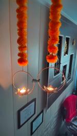 Blissful Decors presents Lotus with Marigold Flowers Hanging, Set of 2 / Front Door / Terrace / Balcony Decoration lotus Shape Diya, Diwali Tealight Holder, Diwali Decorations, Diwali Decor, Diwali Gifts ( Golden Set of 02 )