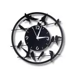 RAP CREATION Birds on Wire Metallic Wall Clock for Home, Office, Living Room, Bedroom, Kids Room and Kitchen | Big Size Stylish Latest Home Decor | Black Color (Battery Included)