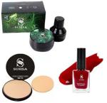 SUNISA 1 BB and CC Cream Foundation With Mushroom Head Air Cushion 20g and 1 Studio Fix Compact Powder with 1 Red Nail Polish - (Pack of 4)