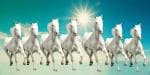 Elegance Vastu 7 Running White Horses With Sunrise Canvas Painting - 36 X 18 Inch