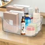 PRIME PICK Open Compartment Clear Plastic Organizer|Rectangular Makeup & Vanity Container & Storage Bins with Pass-Through Handles | Round Corners | Container for Kitchen, Bathroom and Bedroom