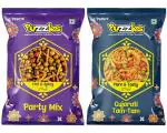 Puzzles - Party Mixture & Gujarati Tam Tam | Zero Cholesterol | Crunchy Snack | Namkeen | Pack of 2 | 180 GM