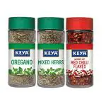 KEYA Combo of Oregano (10 G), Mixed Herbs (25 G) and Red Chilli Flakes (40 G)